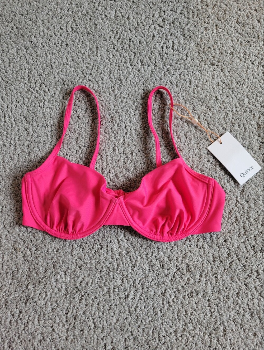 Quince Italian Demi Bikini Top Hot Bubblegum Pink Size Large NWT